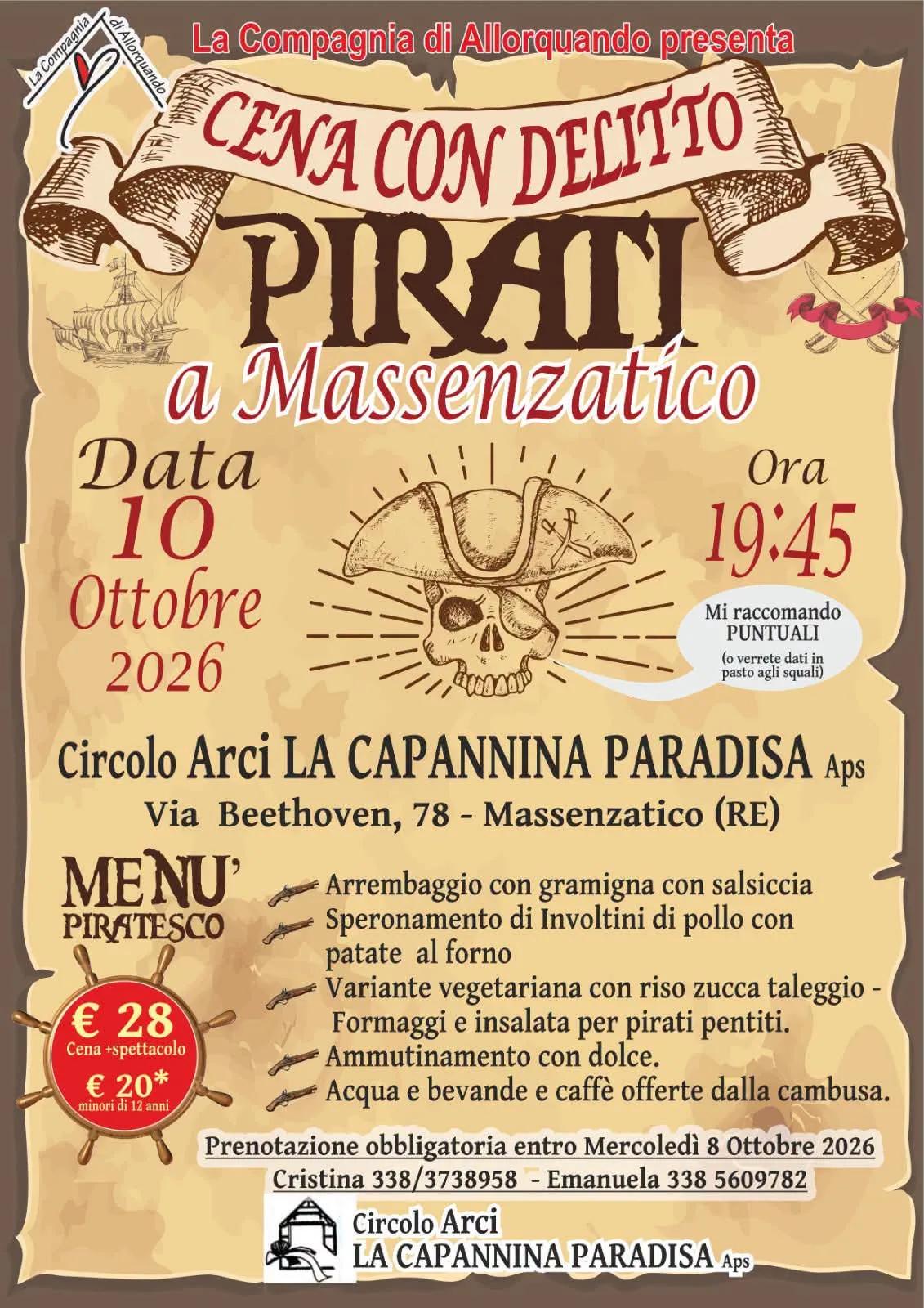 Locandina Cena con Delitto Pirati a Massenzatico 2026 a Reggio Emilia (RE)