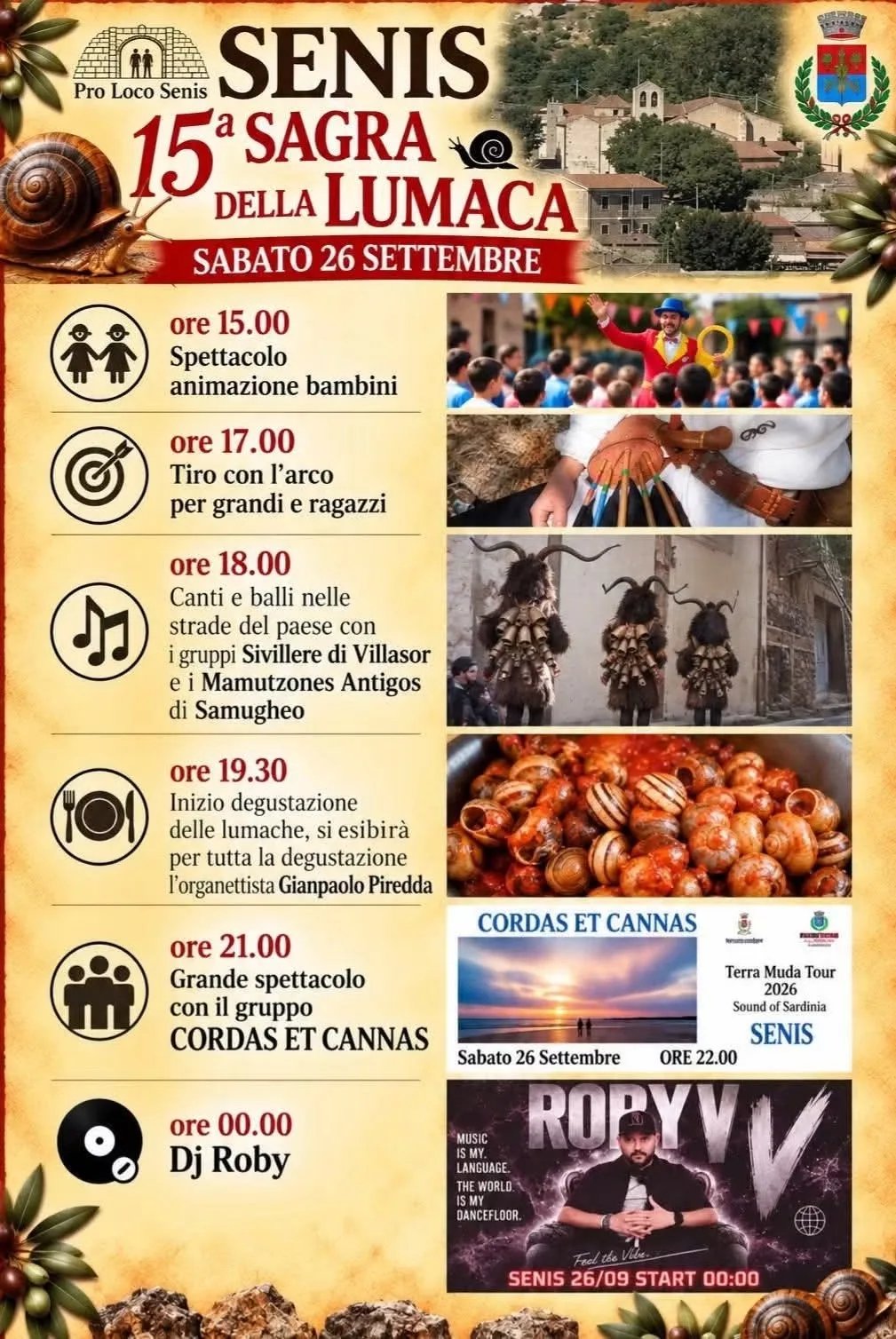 Locandina Sagra della Lumaca 2026 a Senis (Oristano)