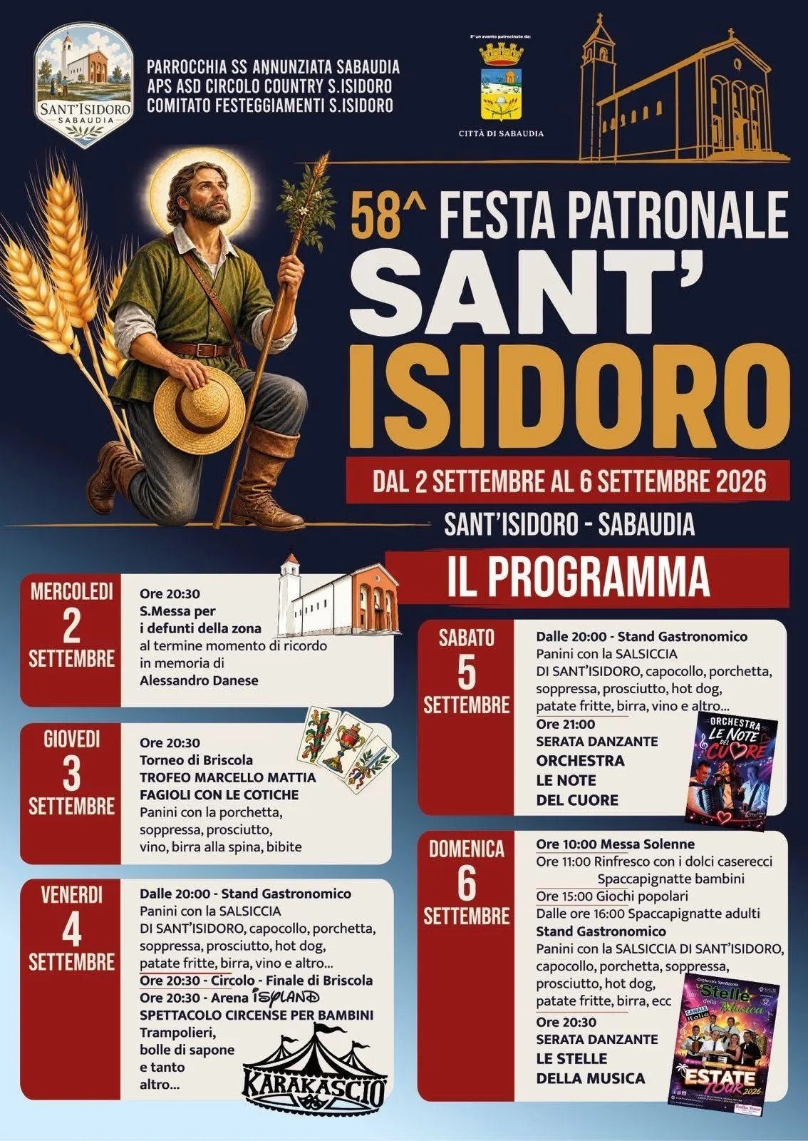 Locandina 58ª Festa Patronale Sant'Isidoro 2026 a Sabaudia (Latina)