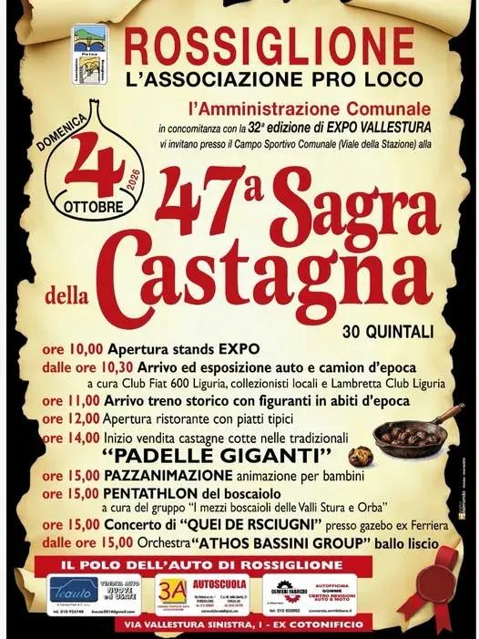 Locandina 47ª Sagra della Castagna 2026 a Rossiglione (Genova)