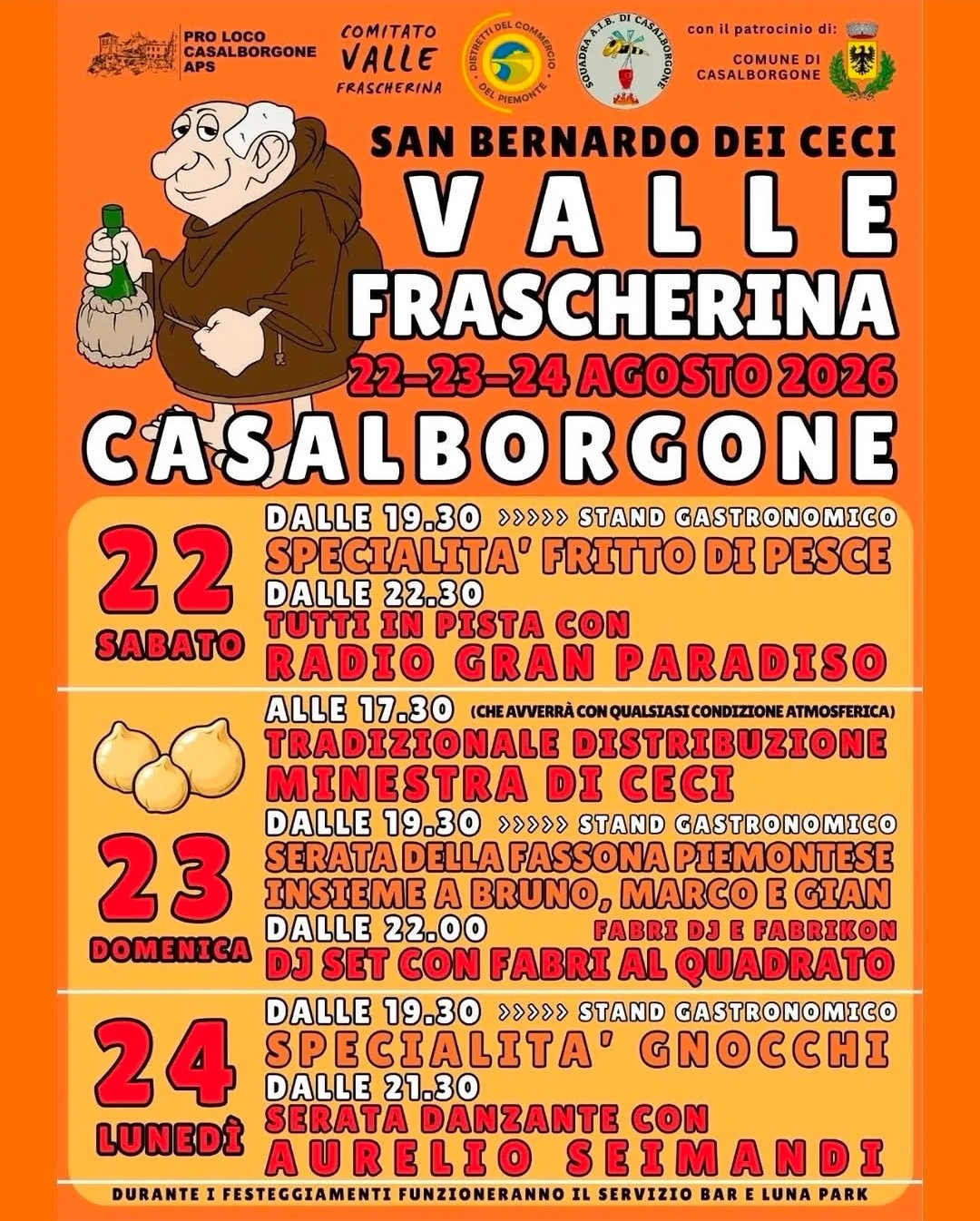 Locandina San Bernardo dei Ceci Valle Frascherina 22-24 Agosto 2026 a Casalborgone (Torino)