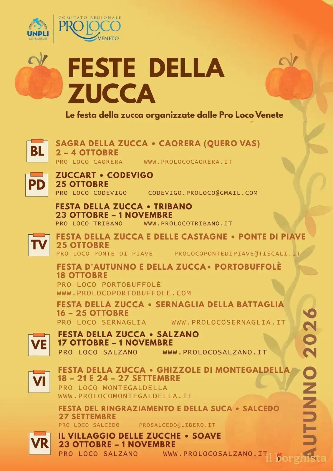 Locandina calendario eventi autunno 2026 a Quero Vas (Belluno)