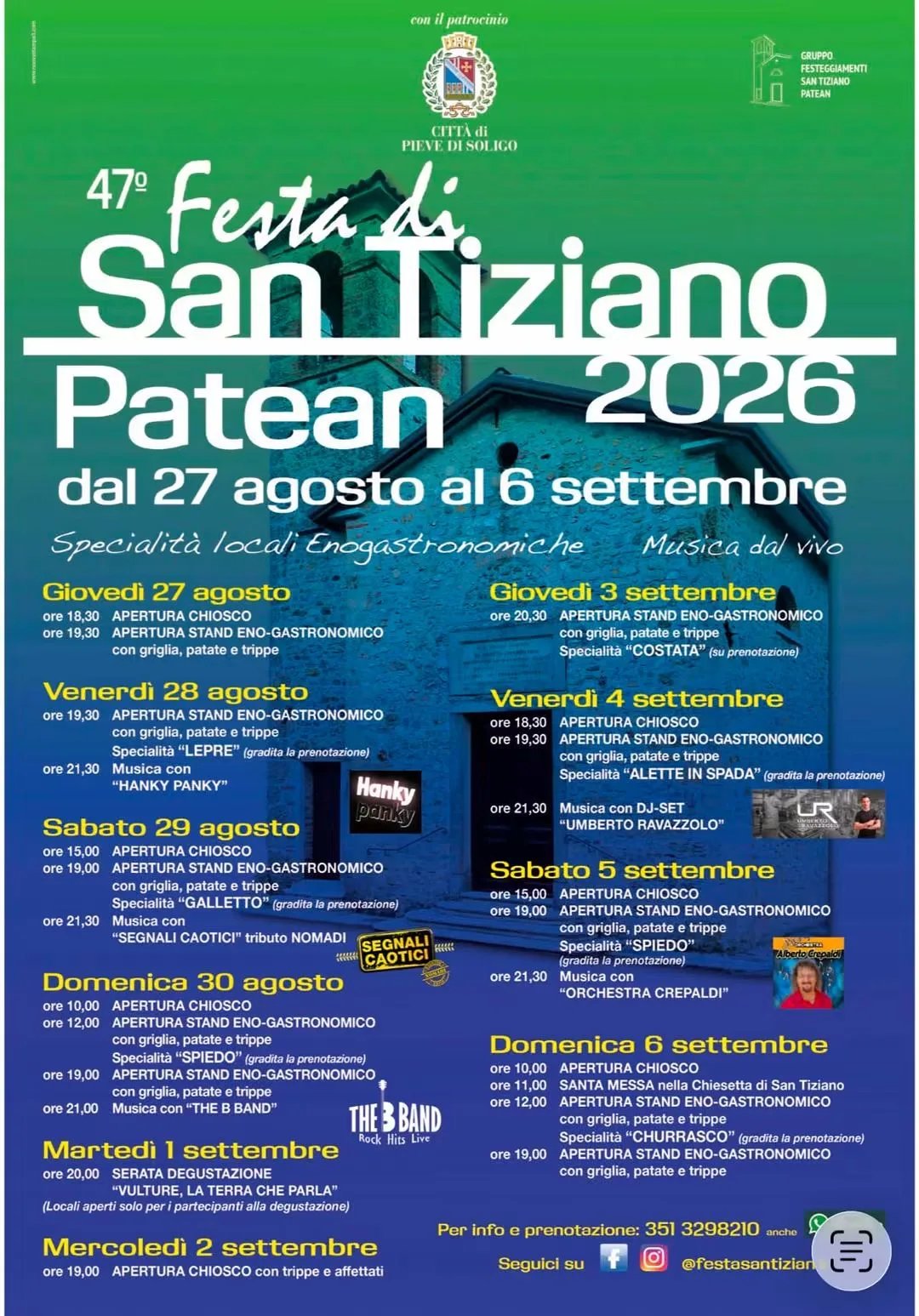 Locandina calendario eventi estate 2026 a Pieve di Soligo (Treviso)
