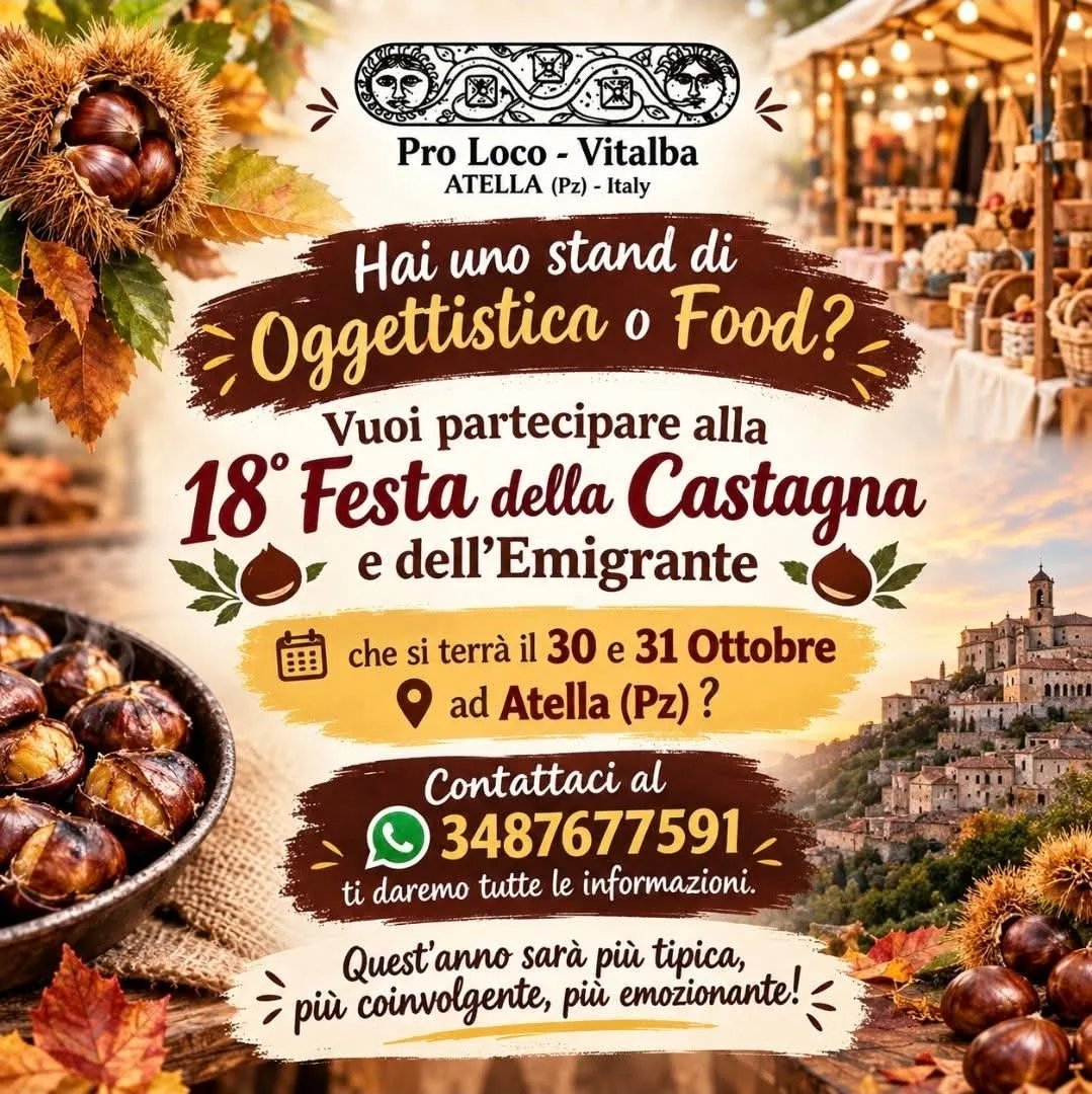 Locandina 18° Festa della Castagna e dell'Emigrante 2026 a Atella (Potenza)