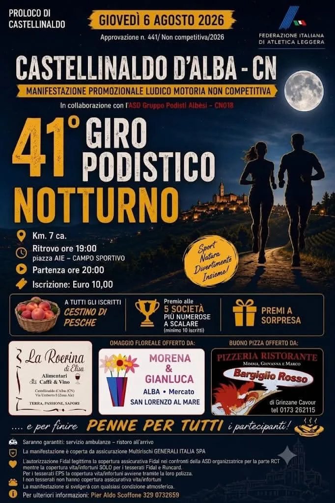 Locandina 41° Giro Podistico Notturno 2026 a Castellinaldo d'Alba (Cuneo)