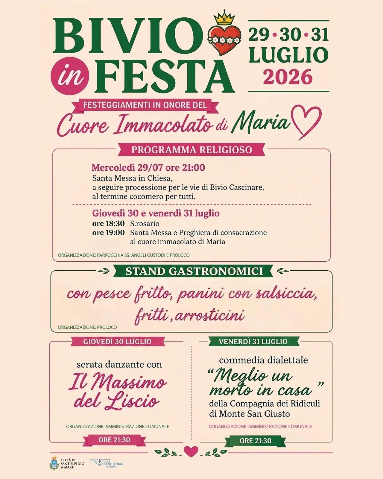 Locandina Bivio in Festa 2026: Rosario e Santa Messa (31/07) a Sant'Elpidio a Mare (Fermo)