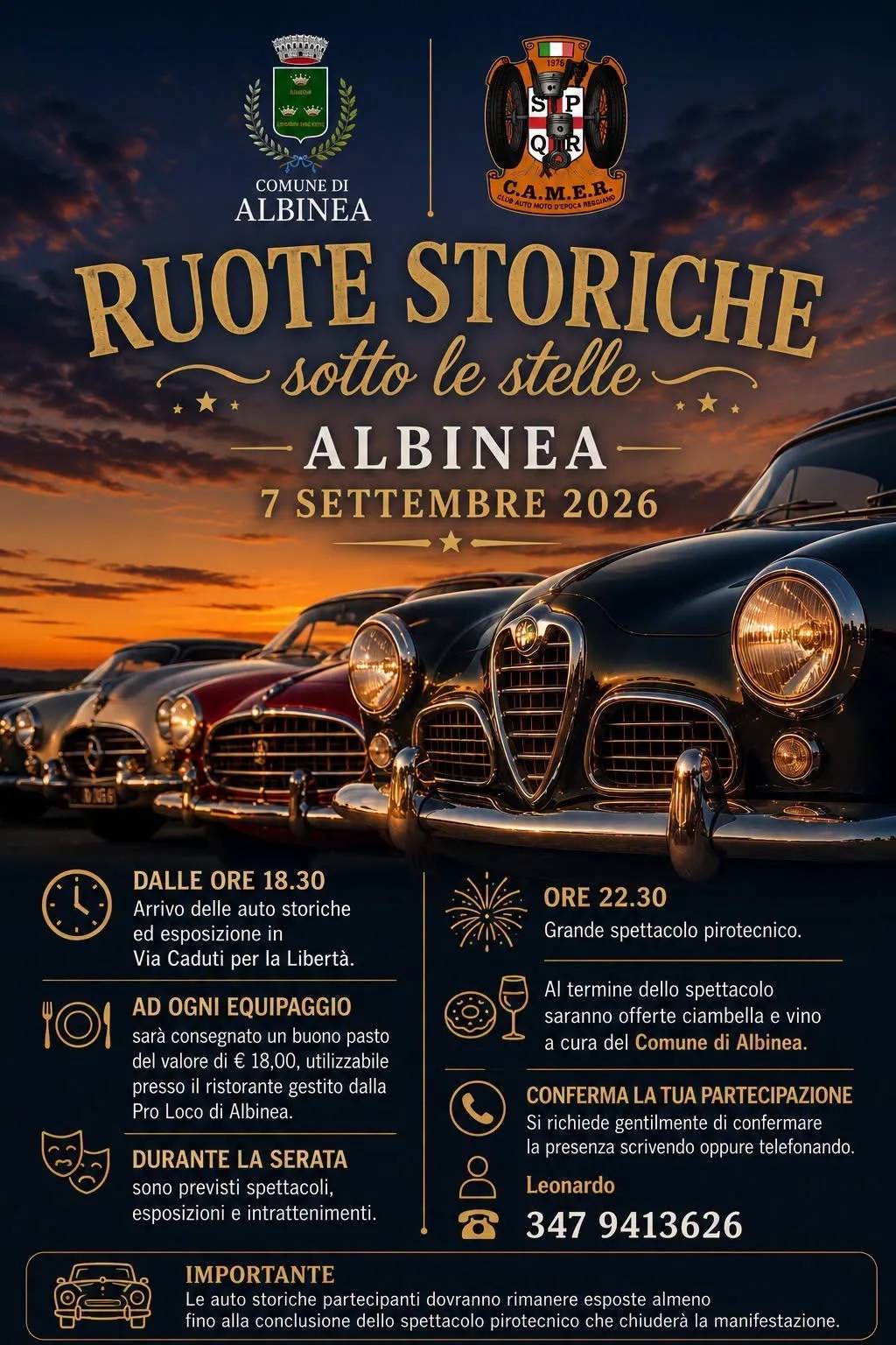 Locandina Ruote Storiche sotto le stelle Albinea 2026 a Albinea (Reggio Emilia)