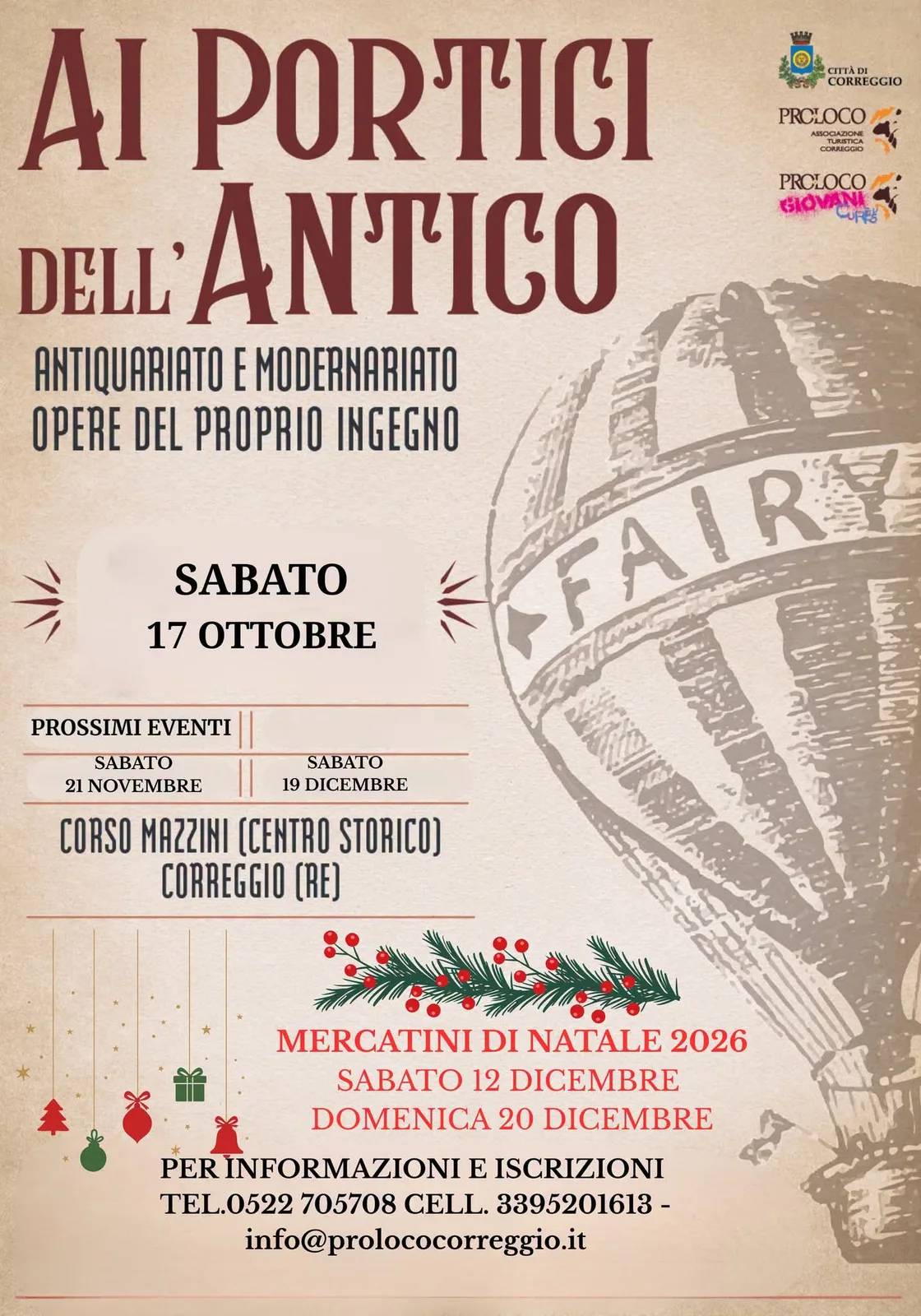 Locandina calendario eventi ottobre-dicembre 2026 a Correggio (Reggio Emilia)