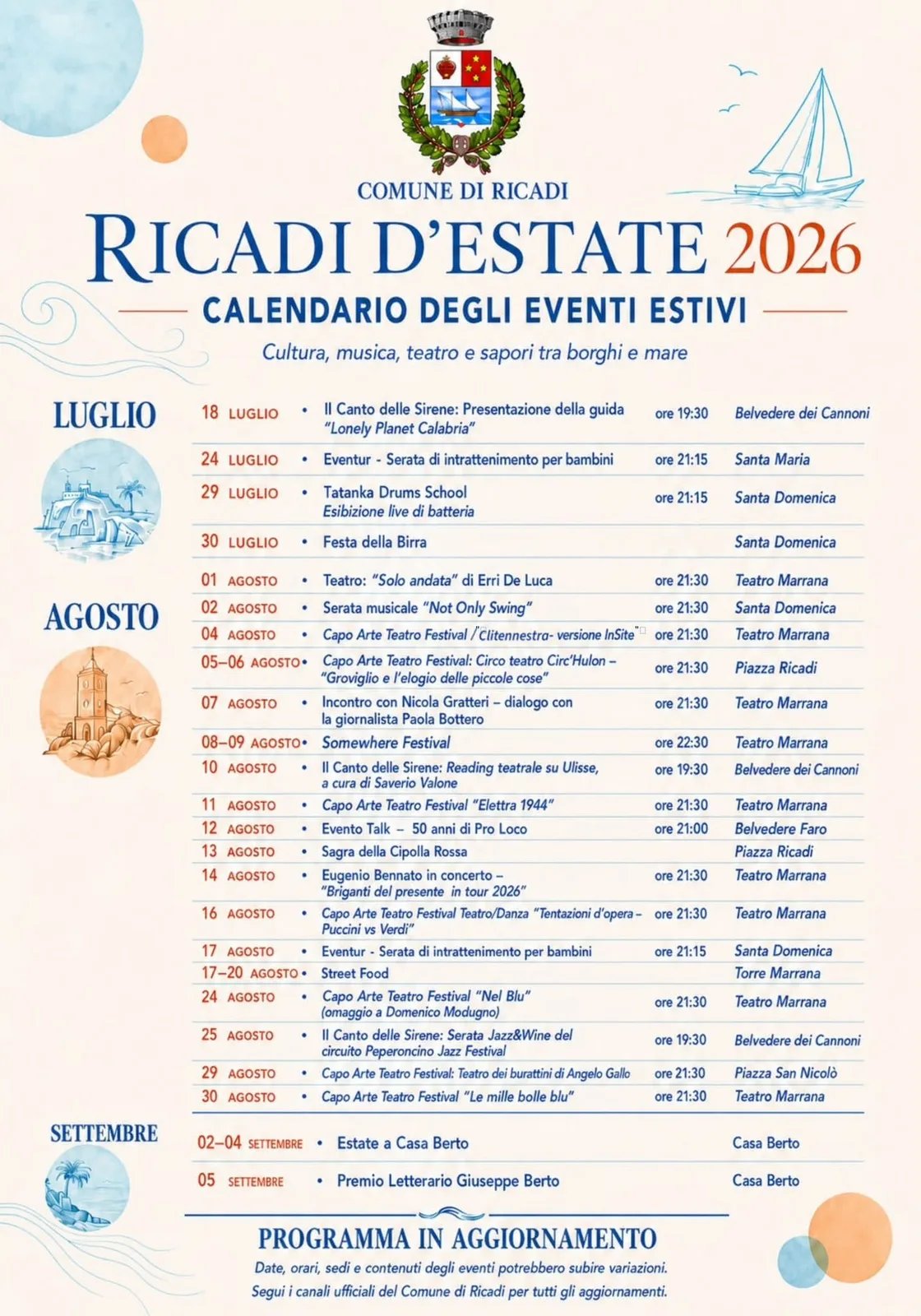 Locandina Evento Talk: 50 anni di Pro Loco 2026 a Ricadi (Vibo valentia)