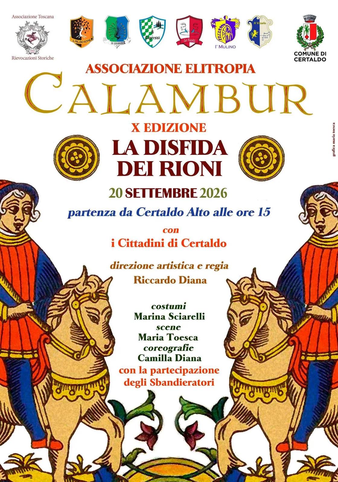 Locandina X Edizione Calambur - La Disfida dei Rioni 2026 a Certaldo (Firenze)