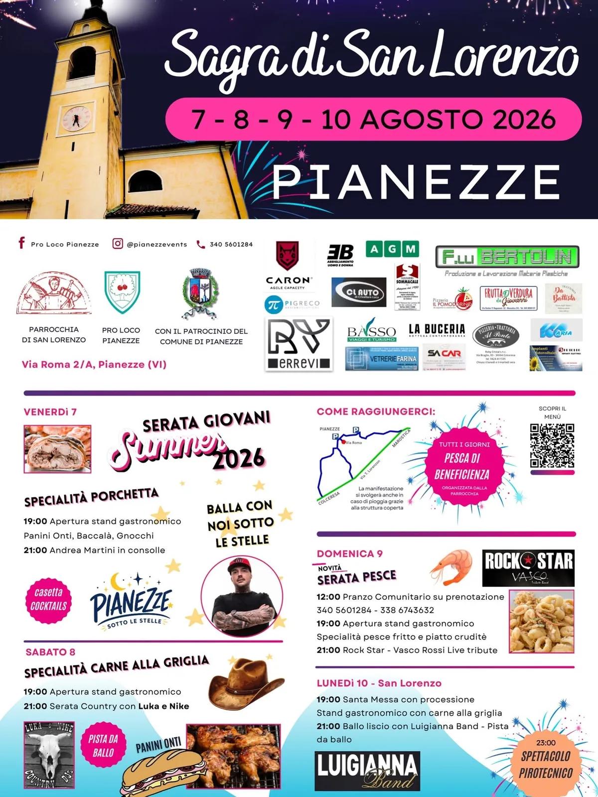 Locandina Sagra di San Lorenzo 2026 a Pianezze (Vicenza)