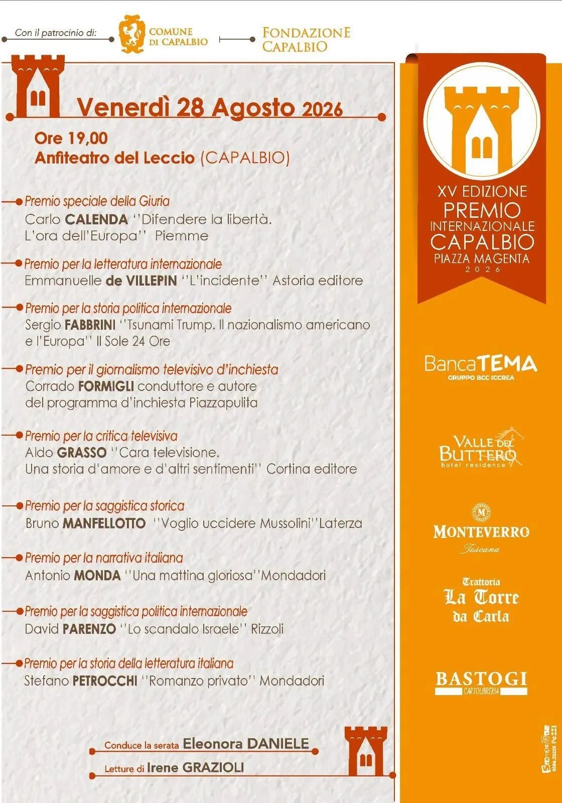 Locandina 15ª Edizione Premio Internazionale Capalbio 2026 a Capalbio (Grosseto)