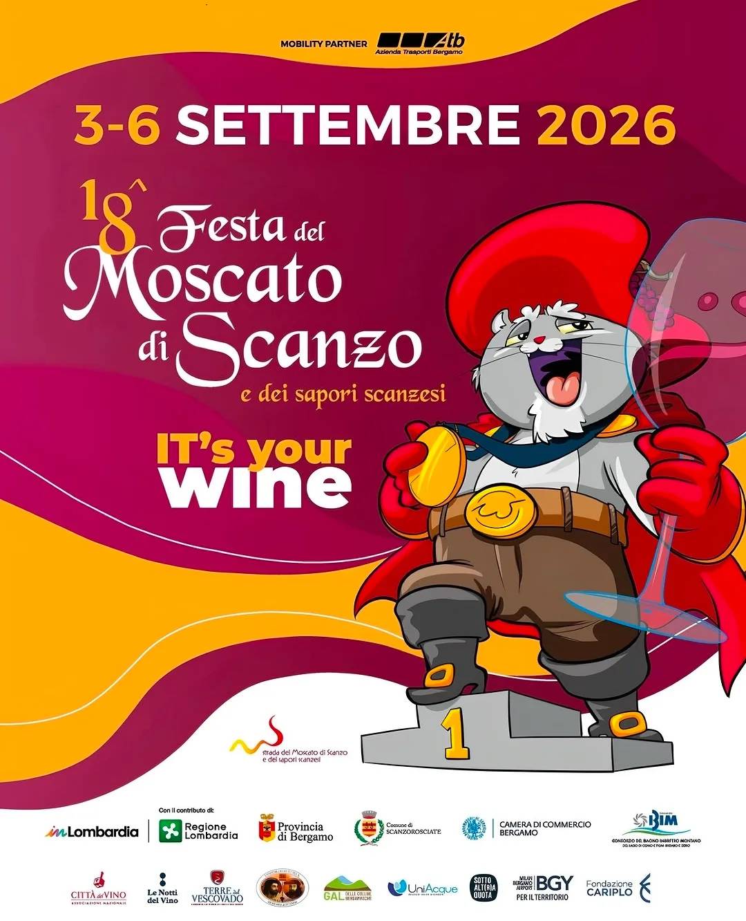 Locandina 18ª Festa del Moscato di Scanzo e dei Sapori Scanzesi 2026 a Scanzorosciate (Bergamo)