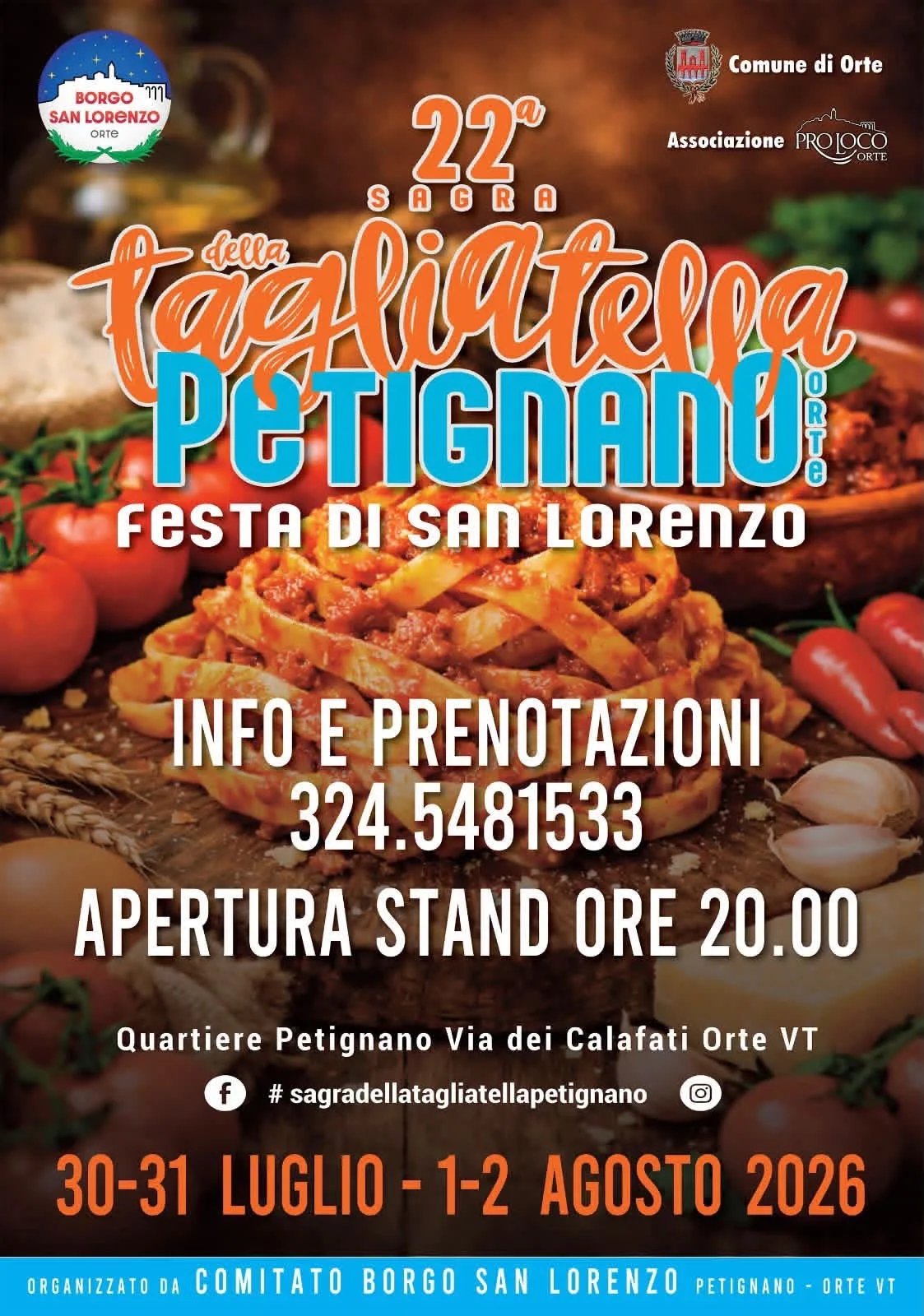 Locandina 22ª Sagra della Tagliatella di Petignano 2026 a Orte (Viterbo)
