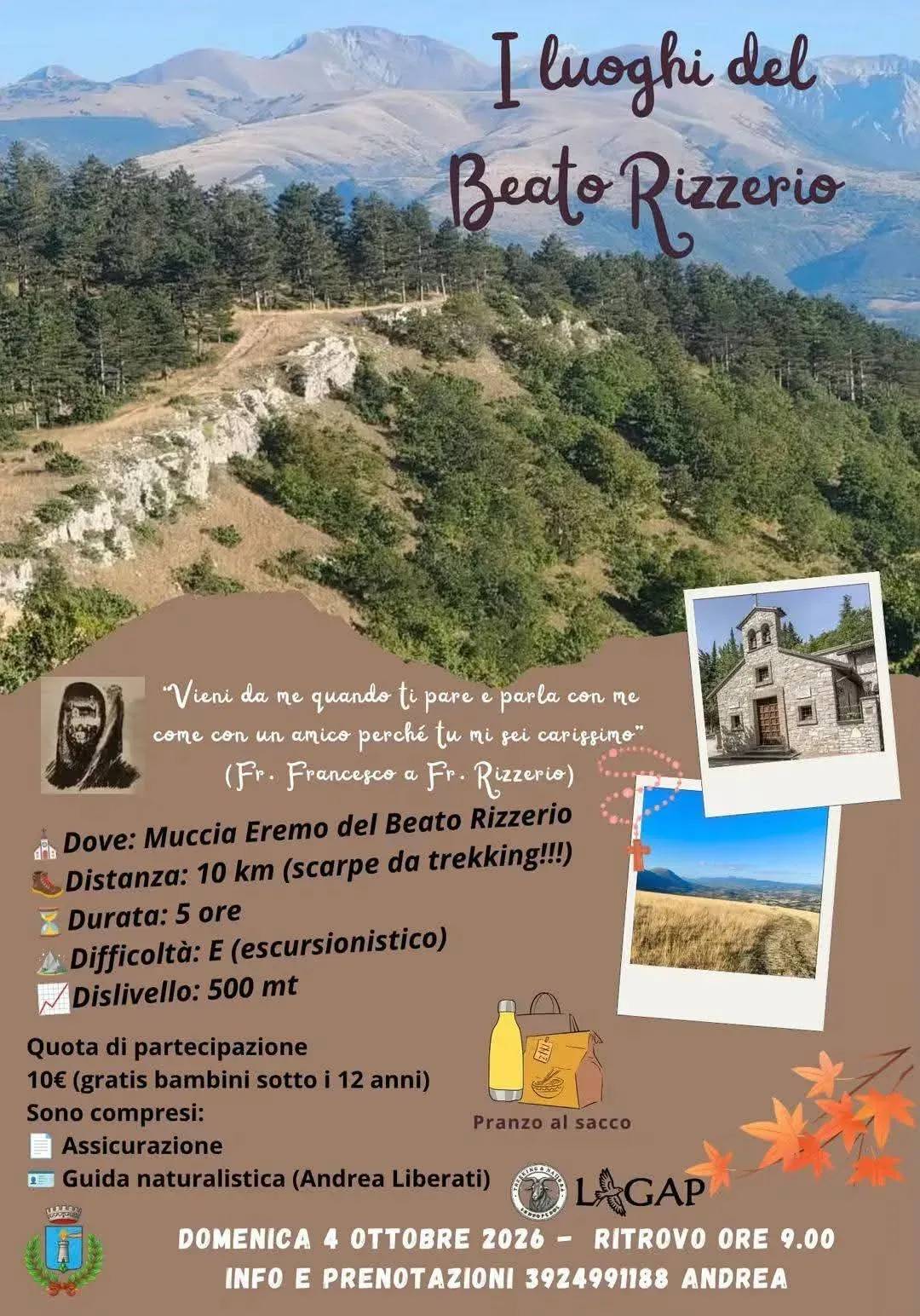 Locandina I luoghi del Beato Rizzerio 2026 a Muccia (Macerata)