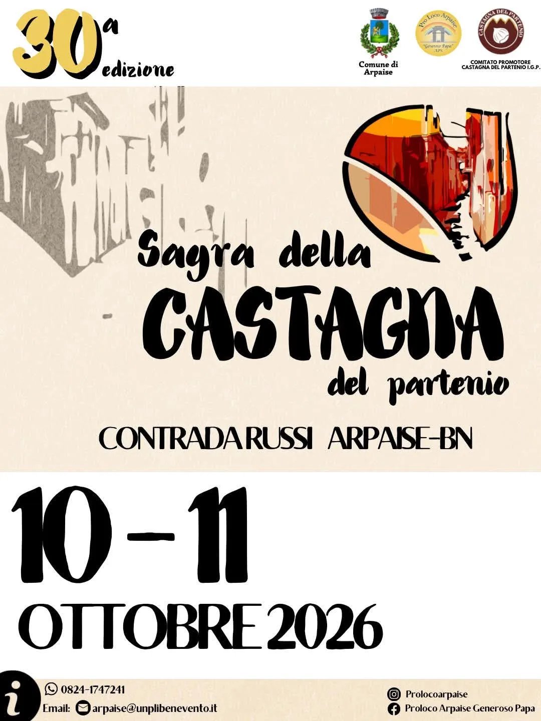 Locandina 30ª Sagra della Castagna del Partenio 2026 a Arpaise (BN)