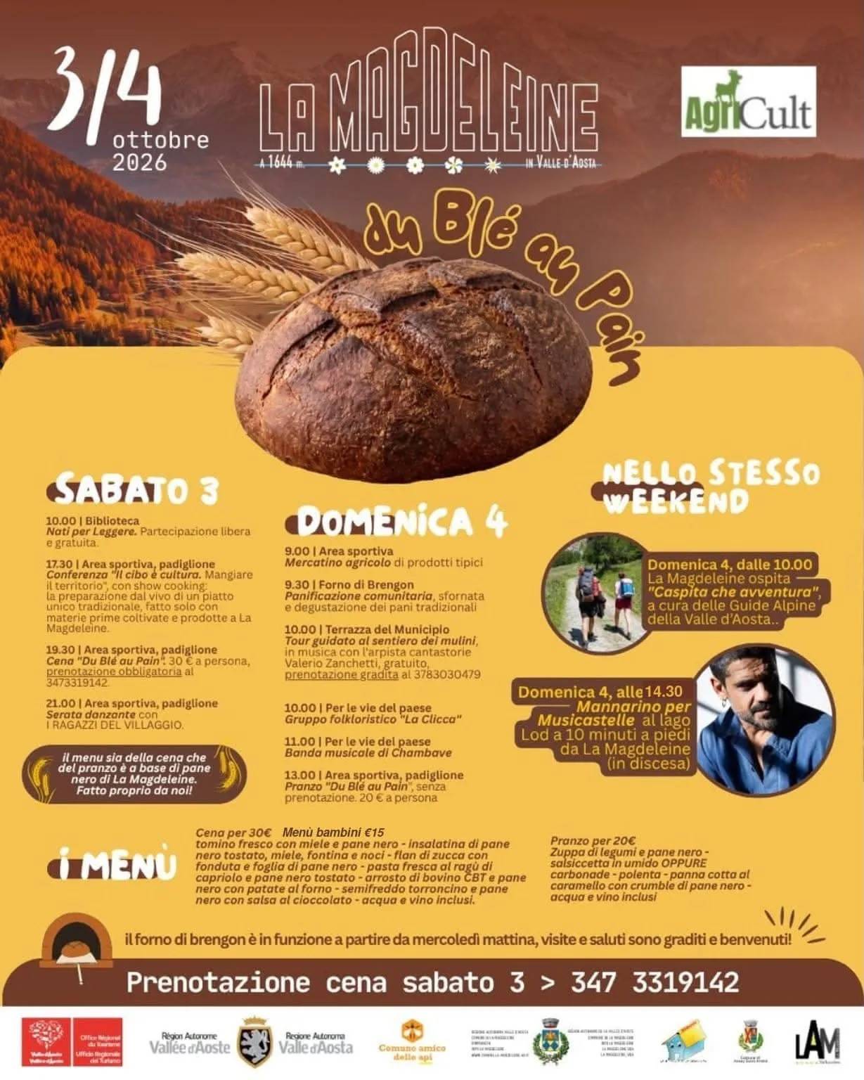 Locandina Sagra tradizionale "Du Blé au Pain" a La Magdeleine (Aosta)