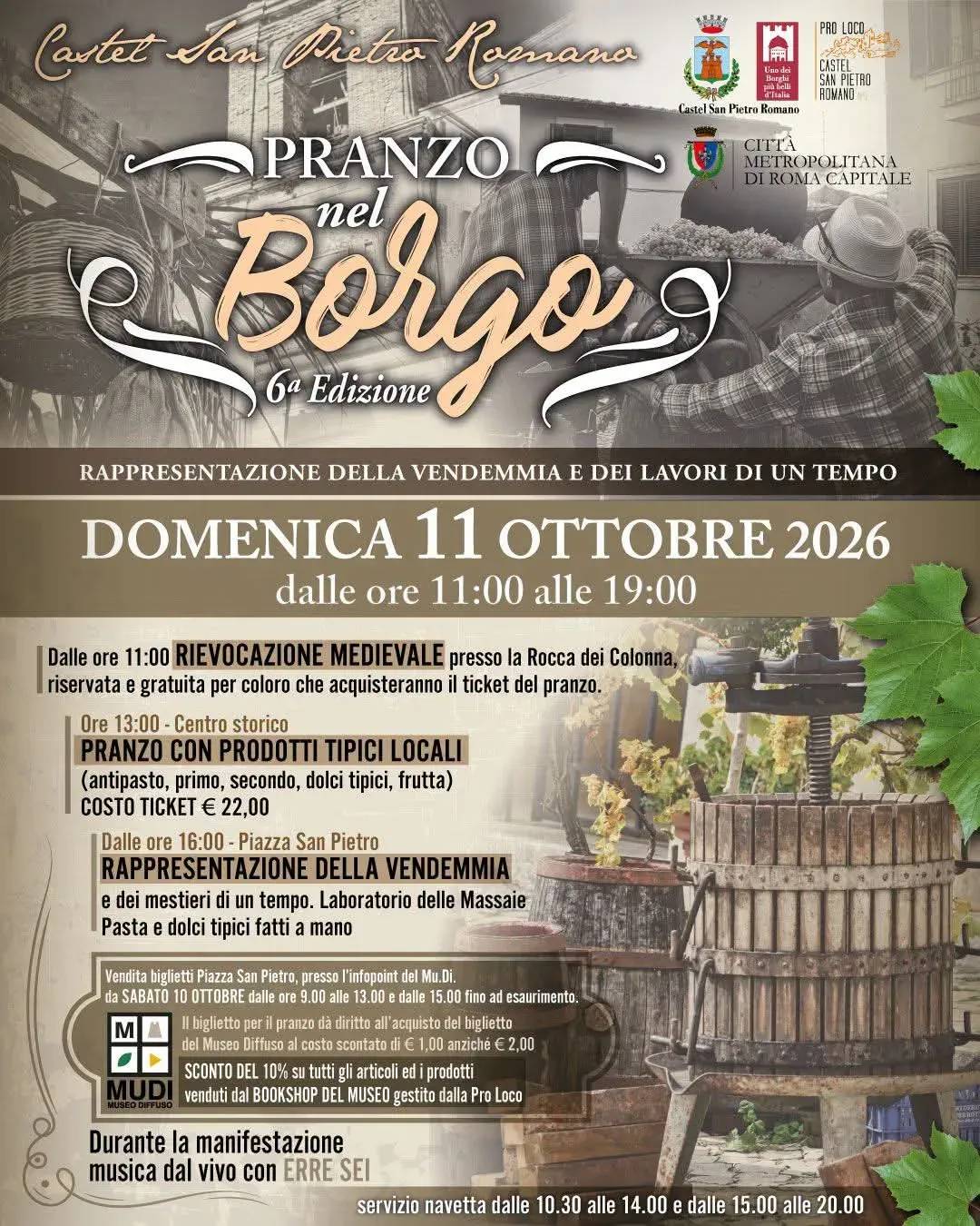 Locandina 6ª Pranzo nel Borgo 2026 a Castel San Pietro Romano (Roma)