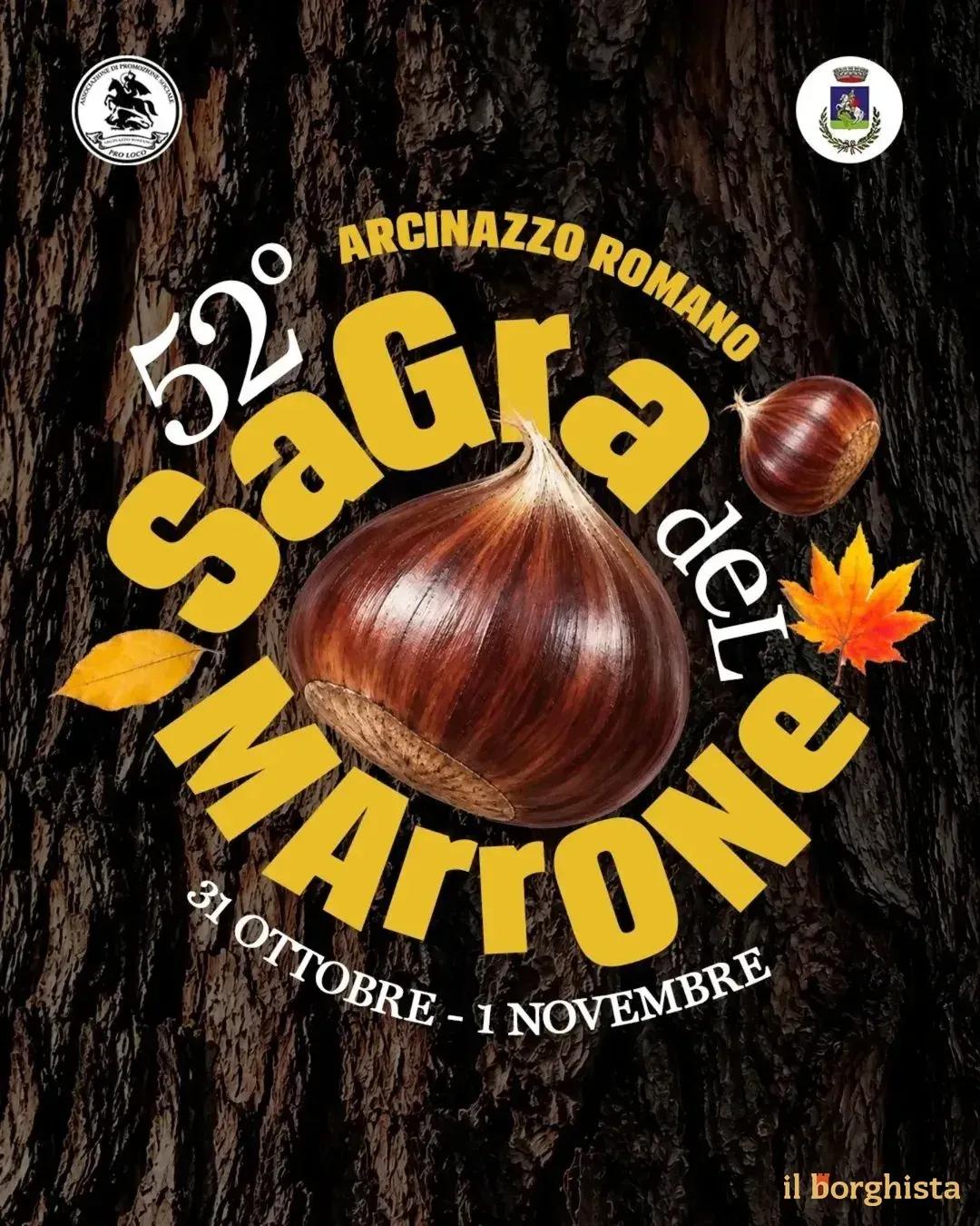 Locandina 52° Sagra del Marrone 2026 a Arcinazzo Romano (Roma)