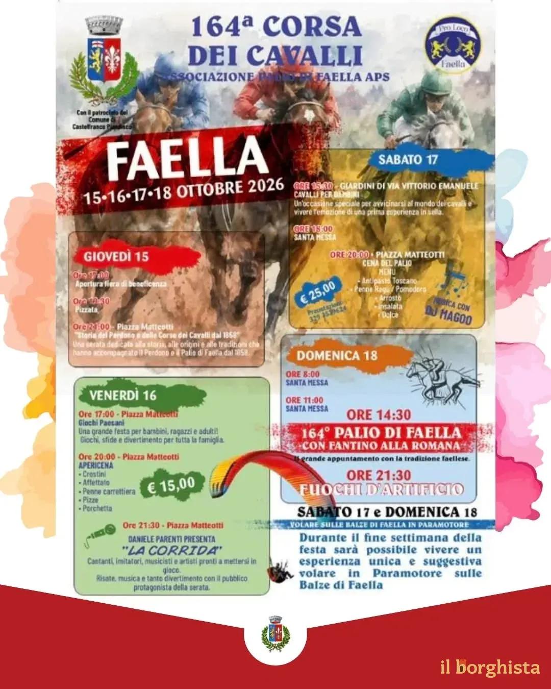 Locandina Corsa dei Cavalli di Faella 2026 - 164° Palio a Castelfranco Piandiscò (Arezzo)