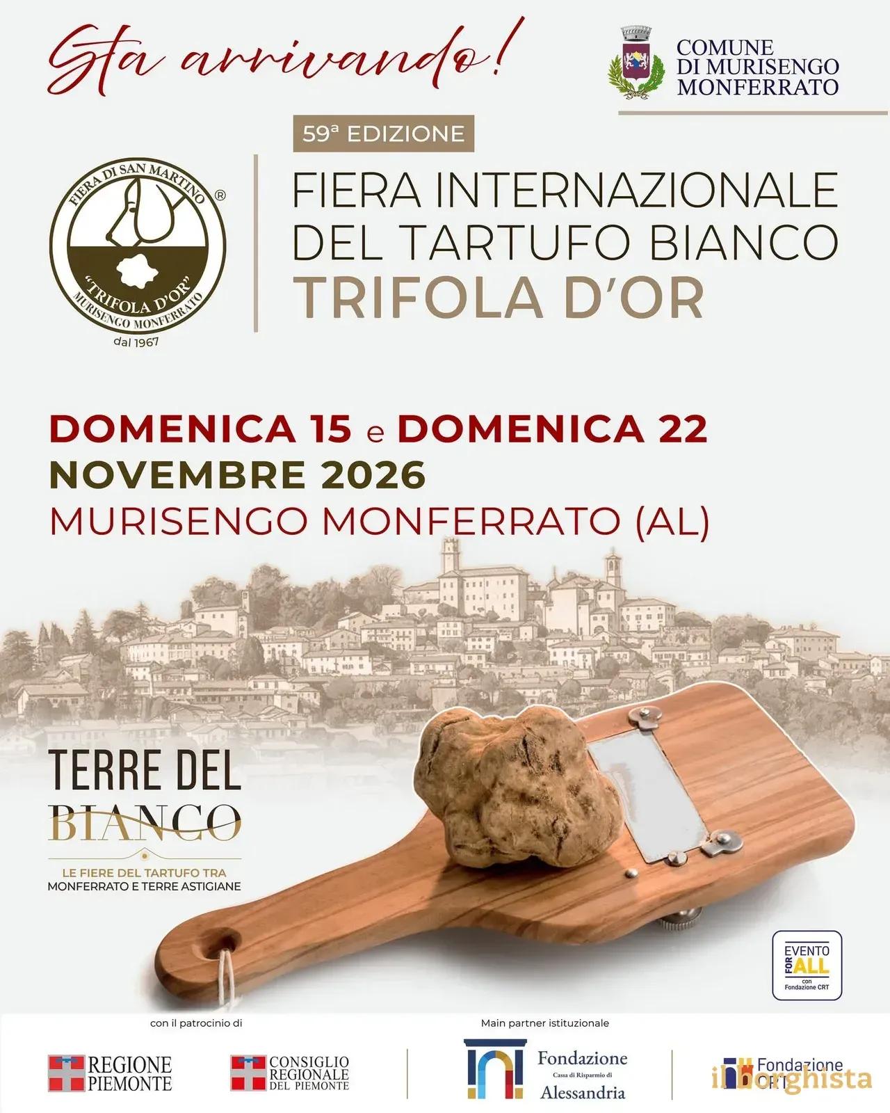 Locandina 59ª Fiera Internazionale del Tartufo Bianco Trifola d'Or 2026 a Murisengo (Alessandria)