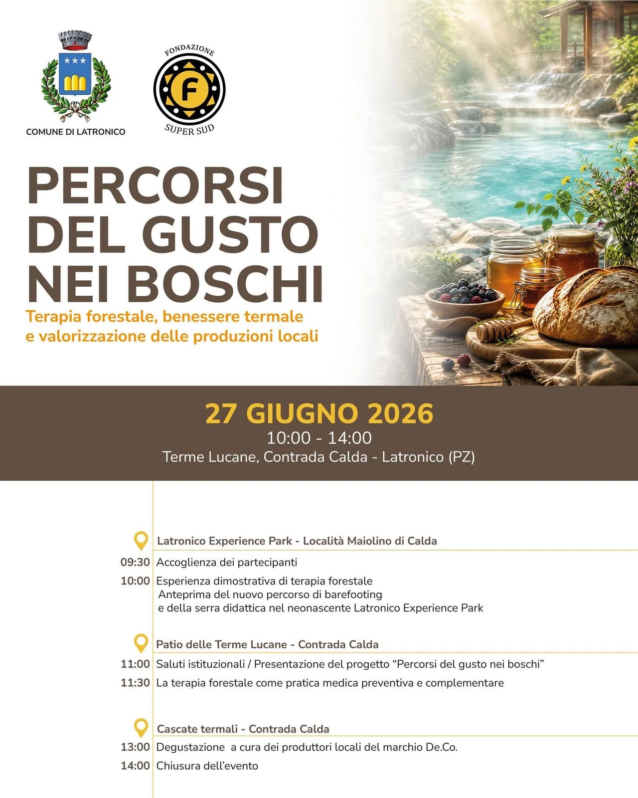 Locandina Percorsi del Gusto nei Boschi 2026 a Latronico (Potenza)