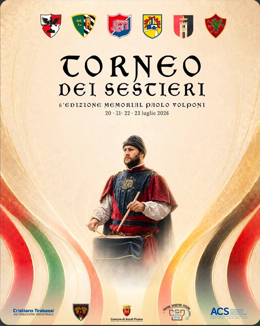 Locandina 6ª Edizione Torneo dei Sestieri 2026 Memorial Paolo Volponi a Ascoli Piceno (Ascoli piceno)