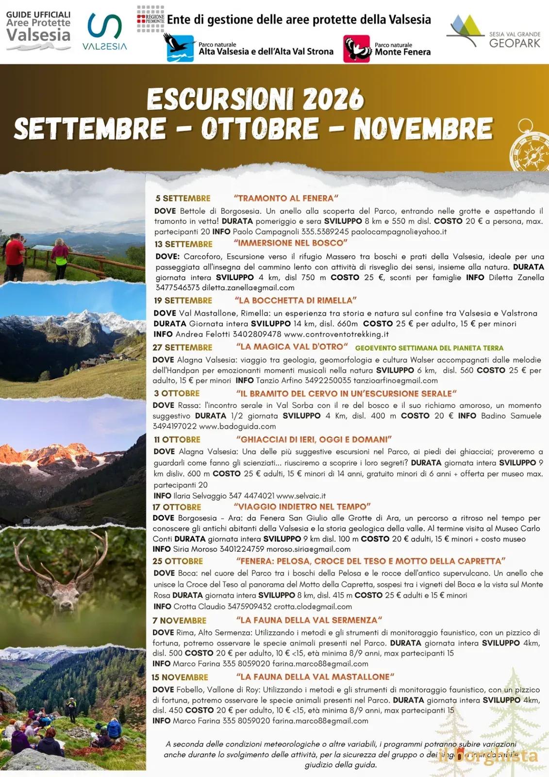 Locandina calendario eventi autunno 2026 a Borgosesia (Vercelli)