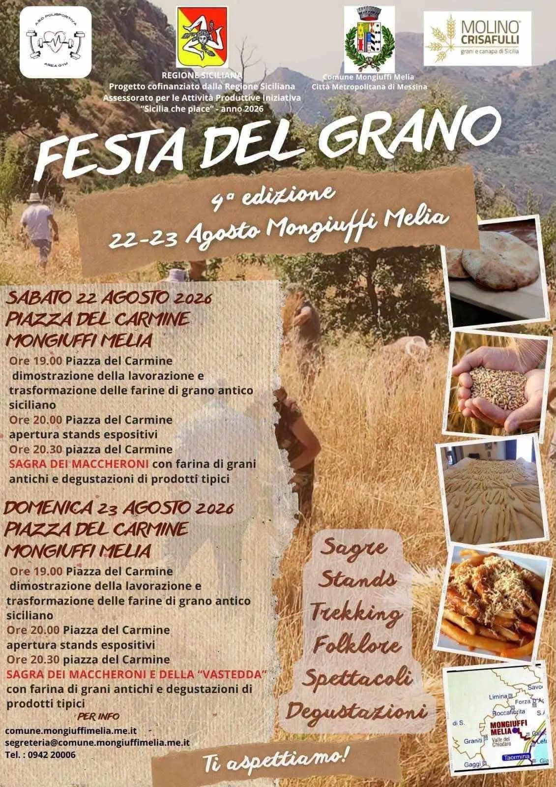 Locandina Festa del Grano — 9ª edizione 2026 a Mongiuffi Melia (Messina)