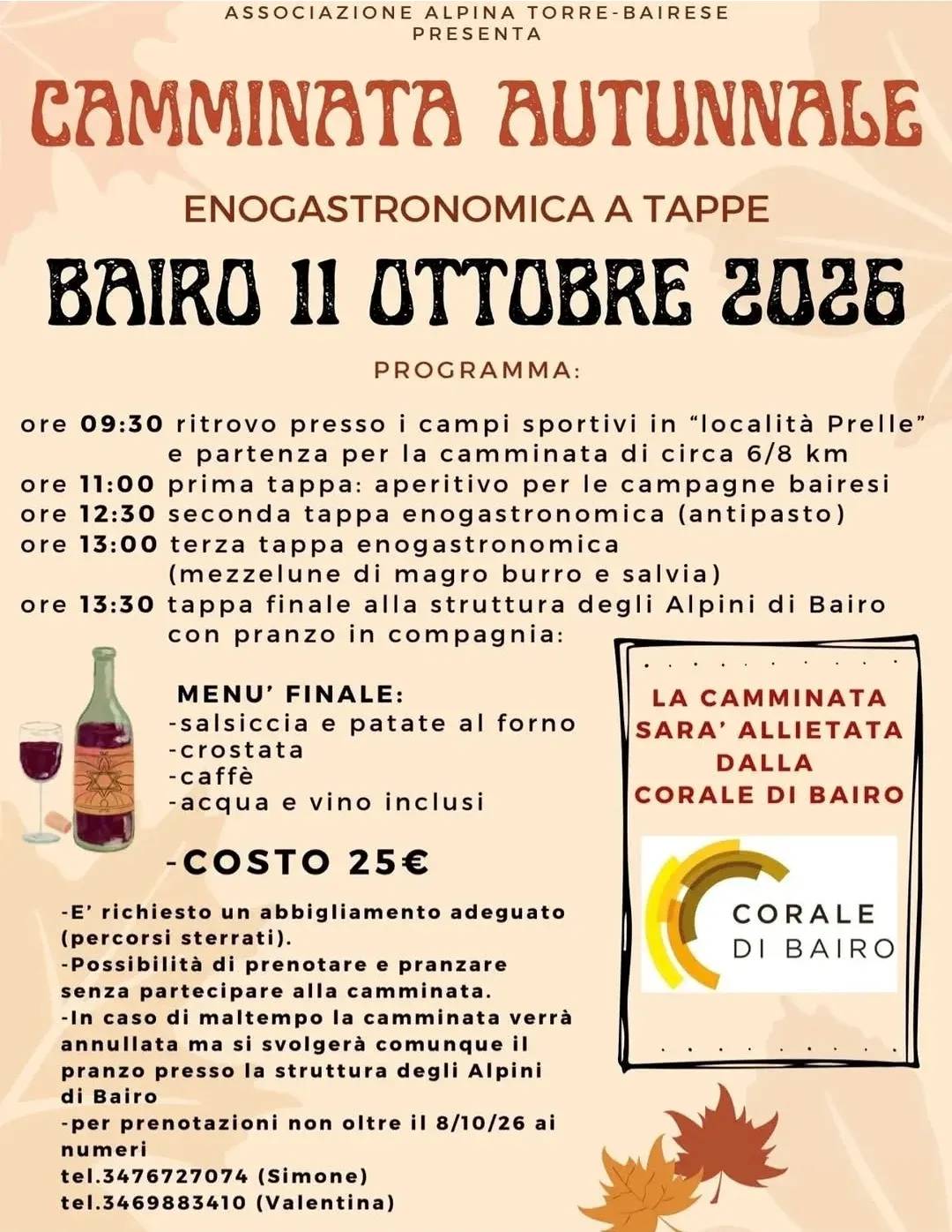 Locandina Camminata Autunnale Enogastronomica a Tappe 2026 a Bairo (Torino)