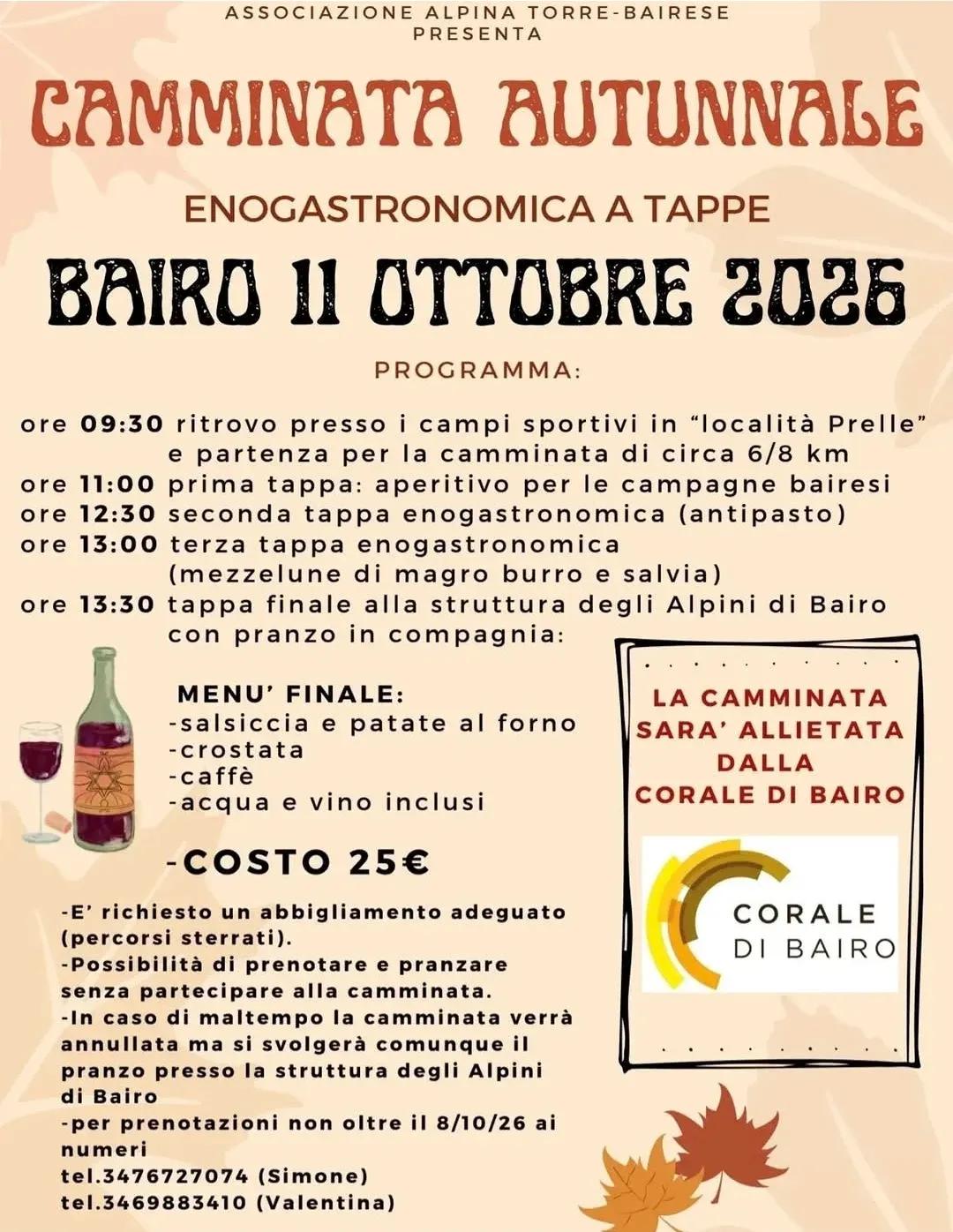 Locandina Camminata Autunnale Enogastronomica a Tappe 2026 a Bairo (Torino)