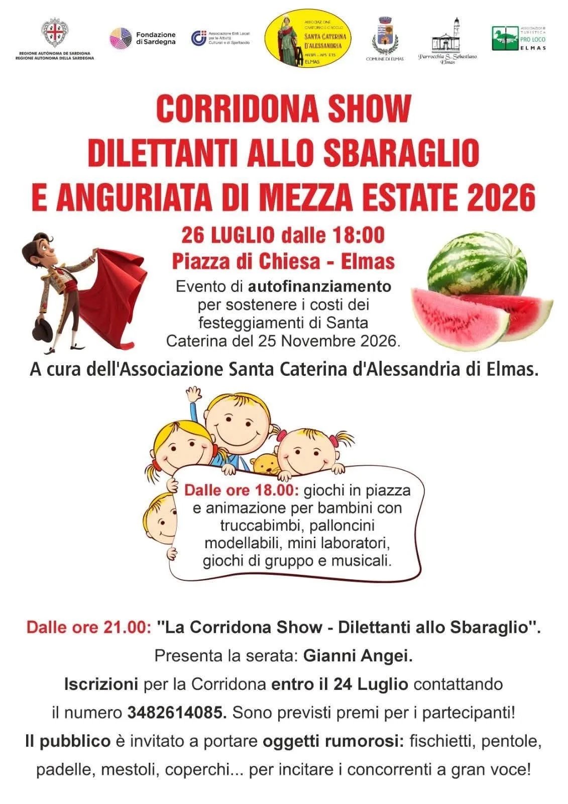 Locandina Corridona Show e Anguriata di Mezza Estate 2026 a Elmas (Cagliari)
