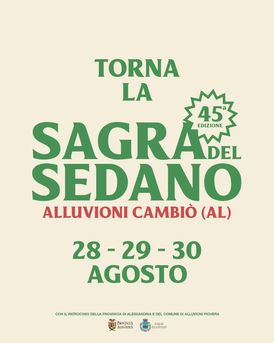 Locandina 45ª Sagra del Sedano 2026 a Alluvioni Piovera (Alessandria)