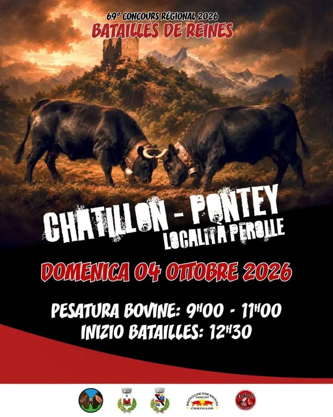 Locandina 69° Concours Régional Batailles de Reines 2026 a Chatillon (Aosta)