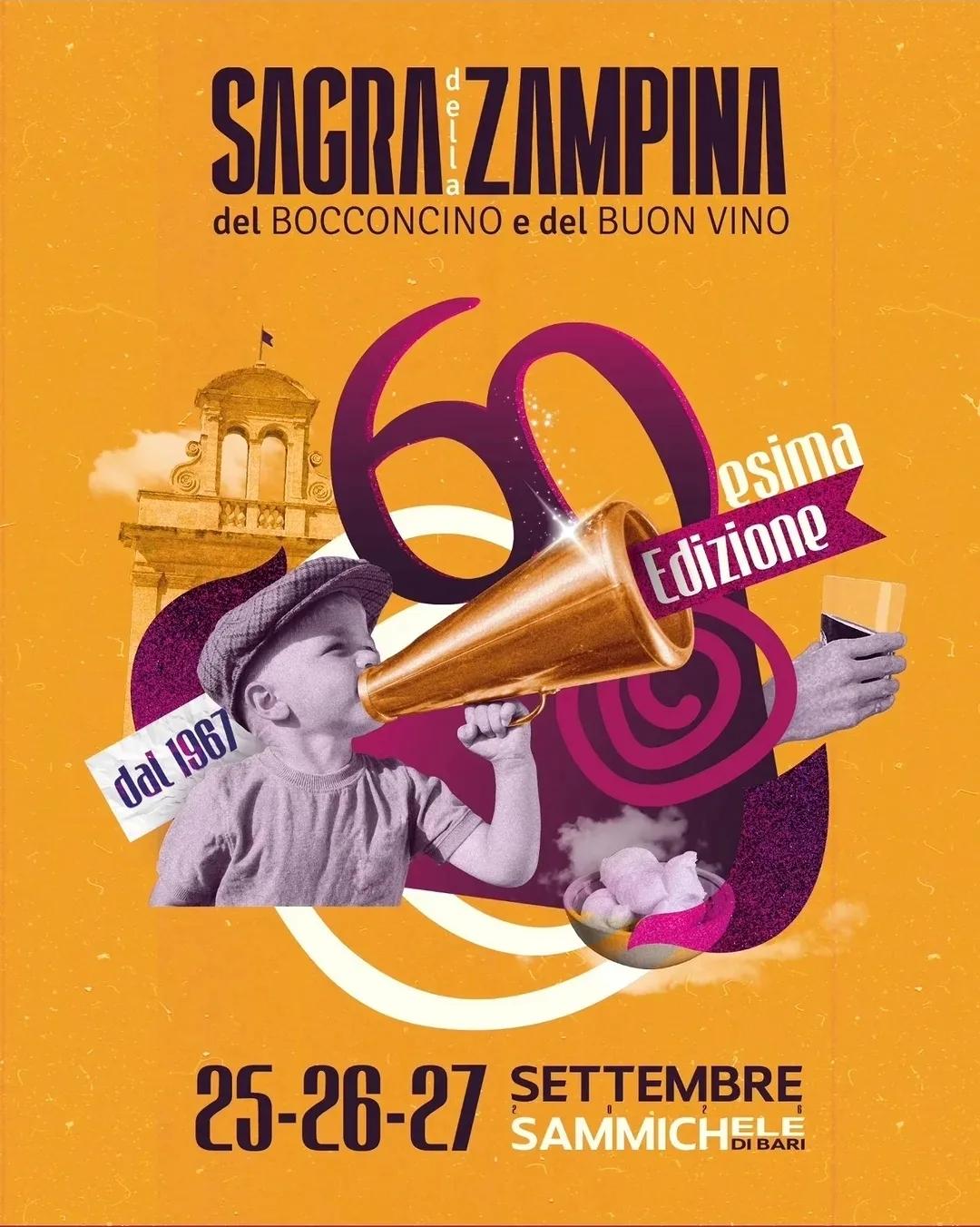 Locandina 60ª Sagra Zampina del Bocconcino e del Buon Vino 2026 a Sammichele di Bari (Bari)