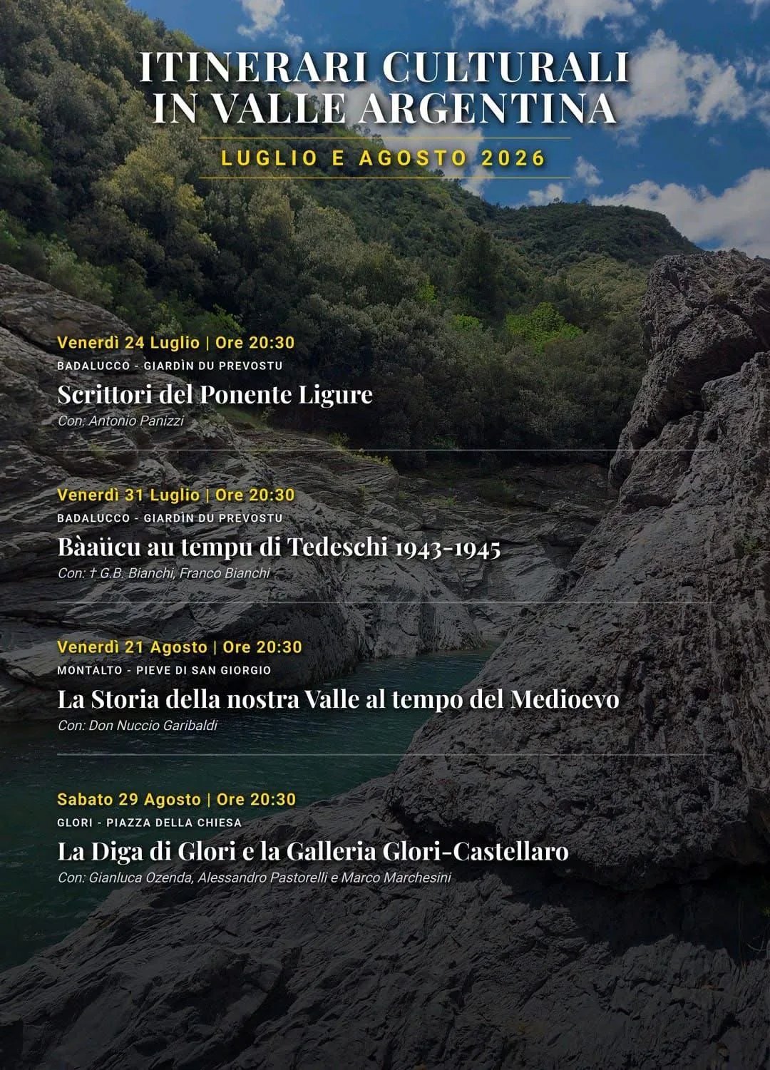 Locandina Scrittori del Ponente Ligure — Itinerari 2026 a Badalucco (Imperia)