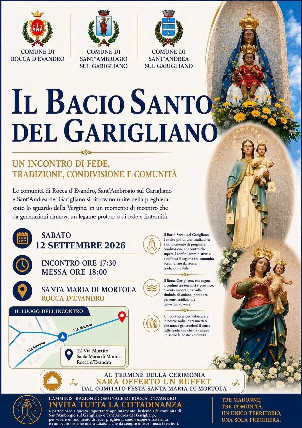 Locandina Il Bacio Santo del Garigliano 2026 a Rocca d'Evandro (Caserta)