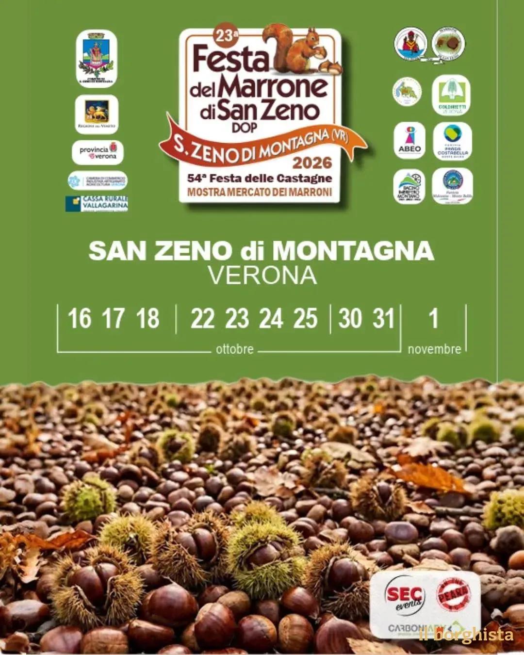 Locandina 54ª Festa del Marrone di San Zeno DOP 2026 a San Zeno di Montagna (Verona)