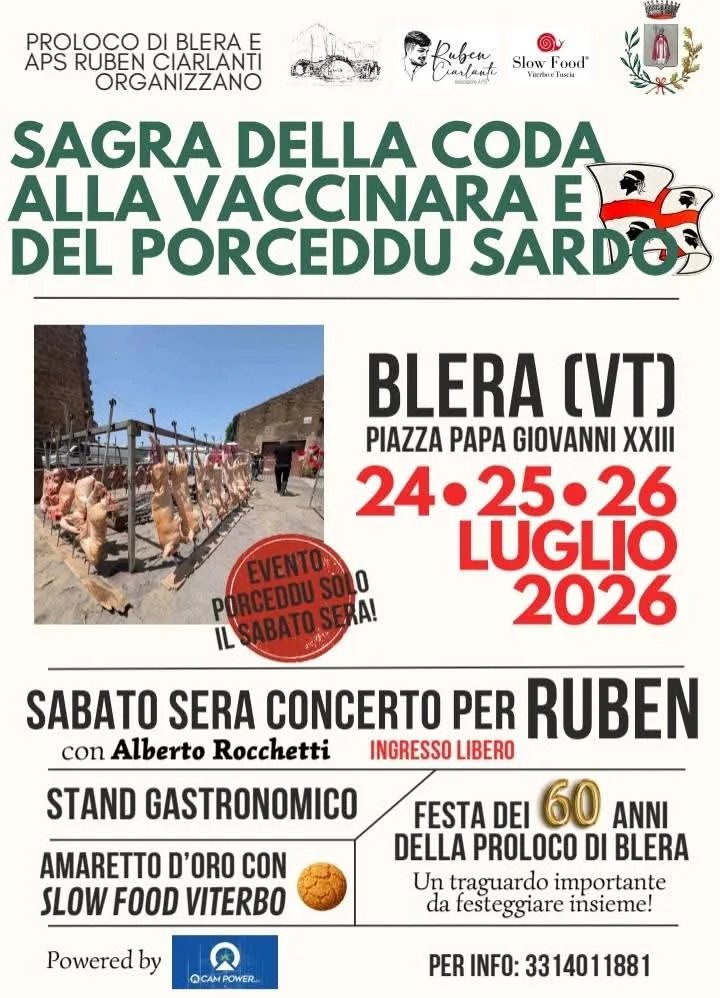 Locandina Sagra della Coda alla Vaccinara e del Porceddu Sardo 2026 a Blera (Viterbo)
