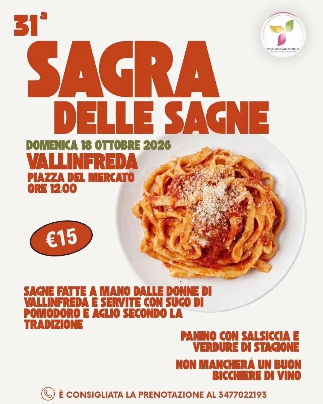Locandina 31ª Sagra delle Sagne 2026 a Vallinfreda (Roma)