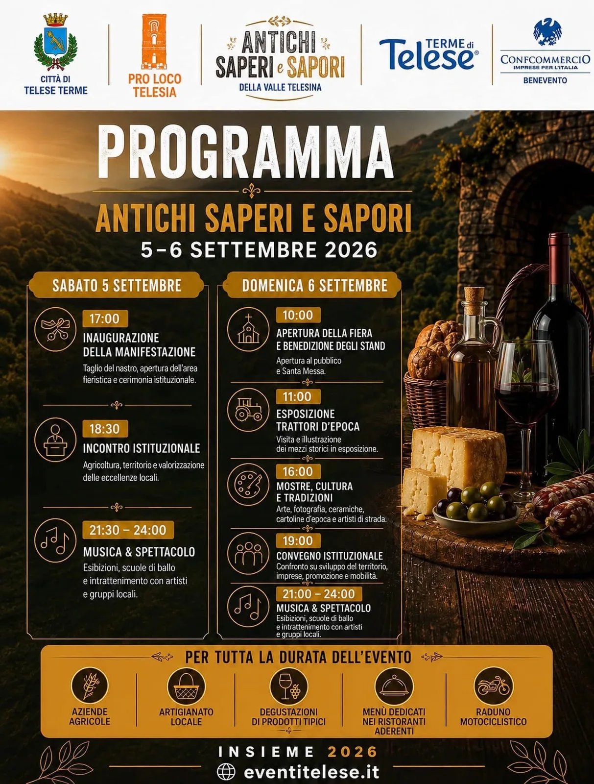 Locandina Antichi Saperi e Sapori 2026 a Telese Terme (Benevento)