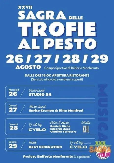 Locandina XXVII Sagra delle Trofie al Pesto 2026 a Belforte Monferrato (Alessandria)