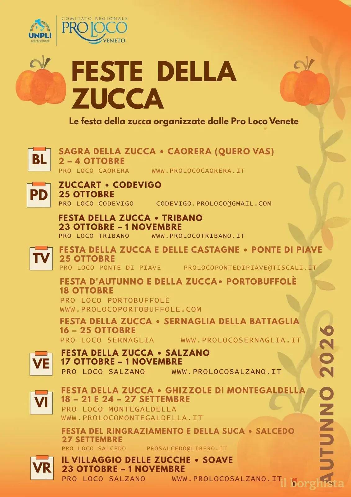 Locandina calendario eventi autunno 2026 a Quero Vas (Belluno)