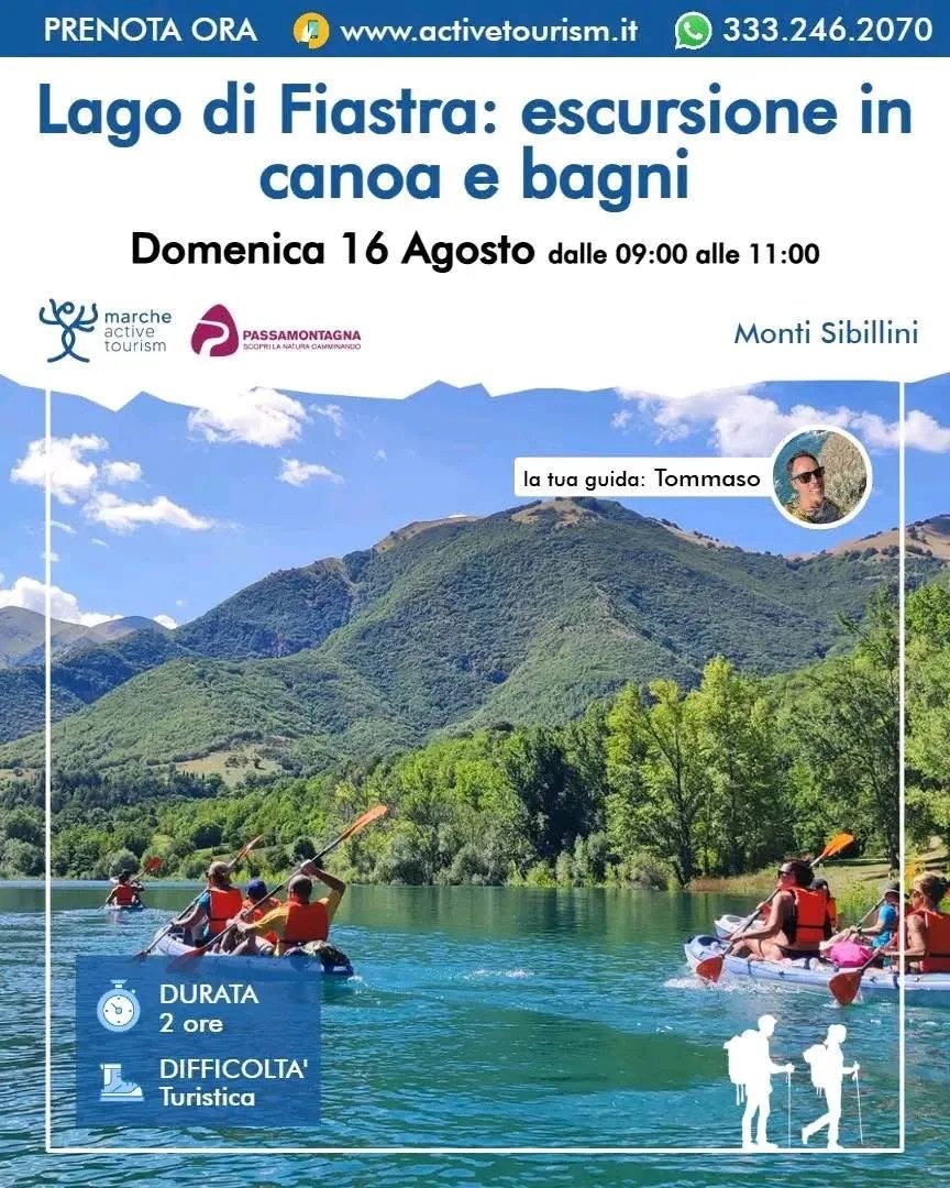 Locandina Lago di Fiastra: escursione in canoa e bagni 2026 a Fiastra (Macerata)