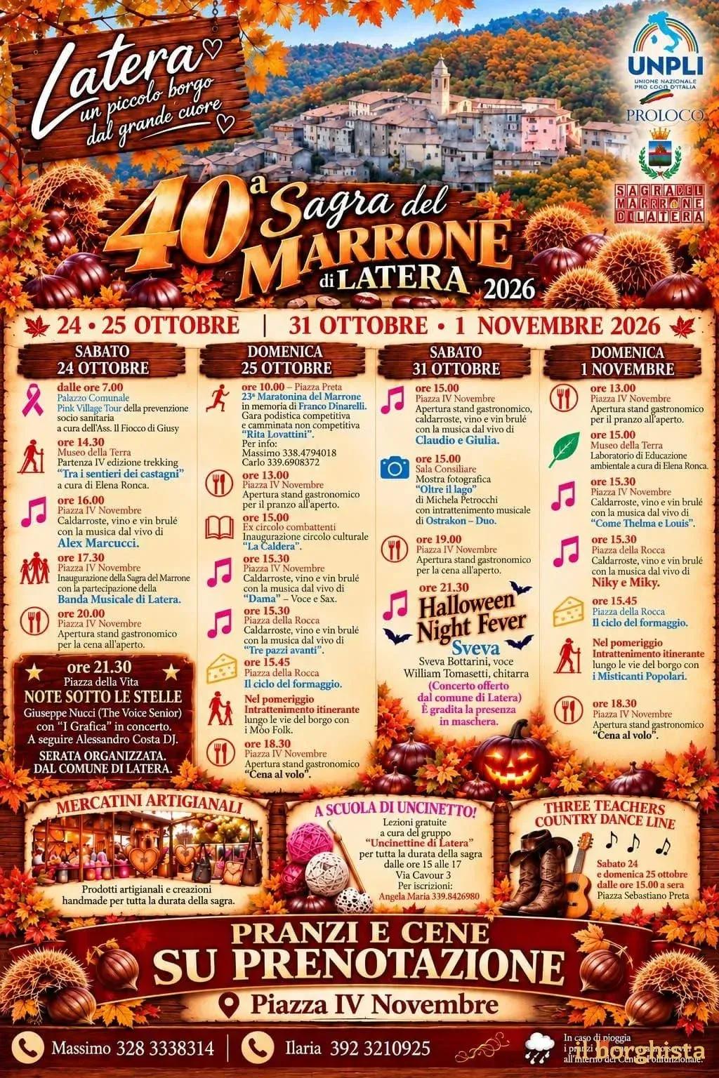 Locandina calendario eventi autunno 2026 a Latera (Viterbo)