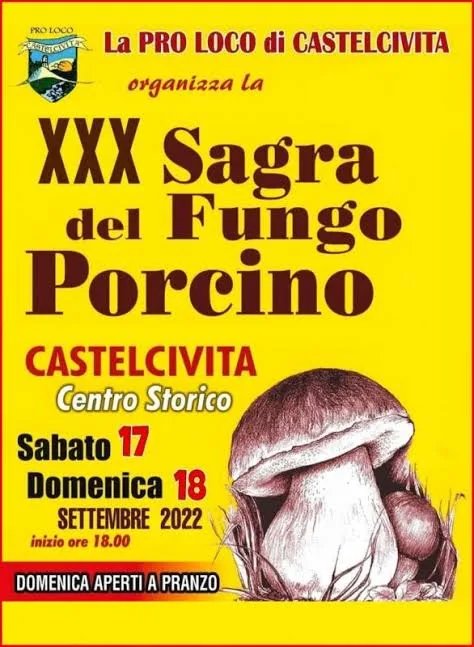 Locandina XXX Sagra del Fungo Porcino 2022 a Castelcivita (Salerno)