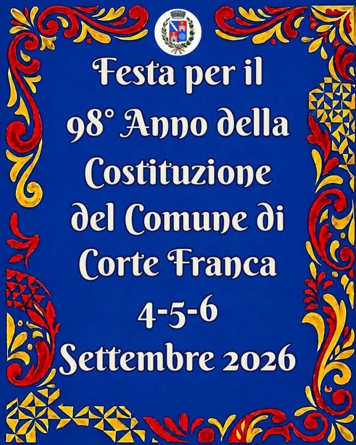 Locandina 98° Festa per il 98° Anno della Costituzione 2026 a Corte Franca (Brescia)