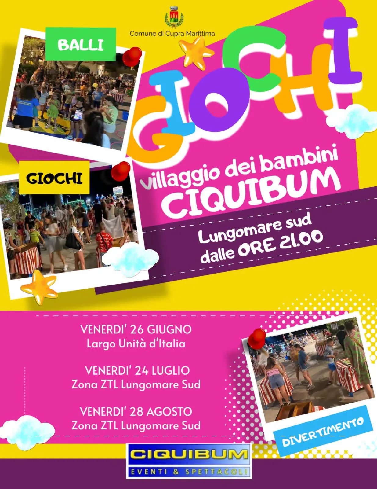 Locandina Ciquibum Villaggio dei Bambini 2026 a Cupra Marittima (Ascoli piceno)