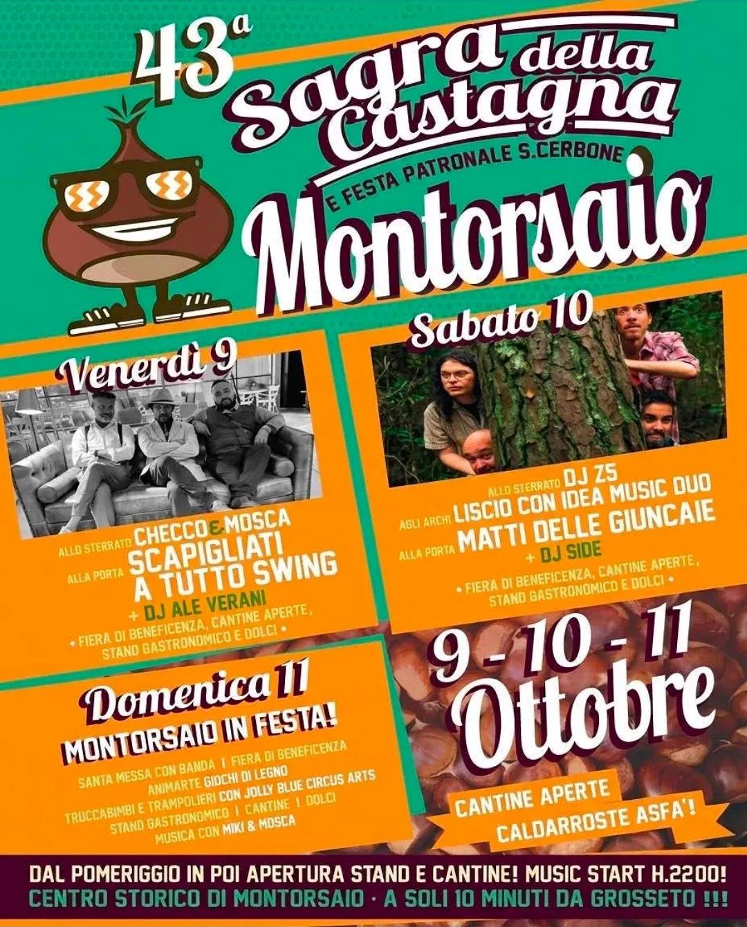 Locandina 43ª Sagra della Castagna e Festa Patronale S.Cerbone Montorsaio 2026 a Montorsaio (Grosseto)