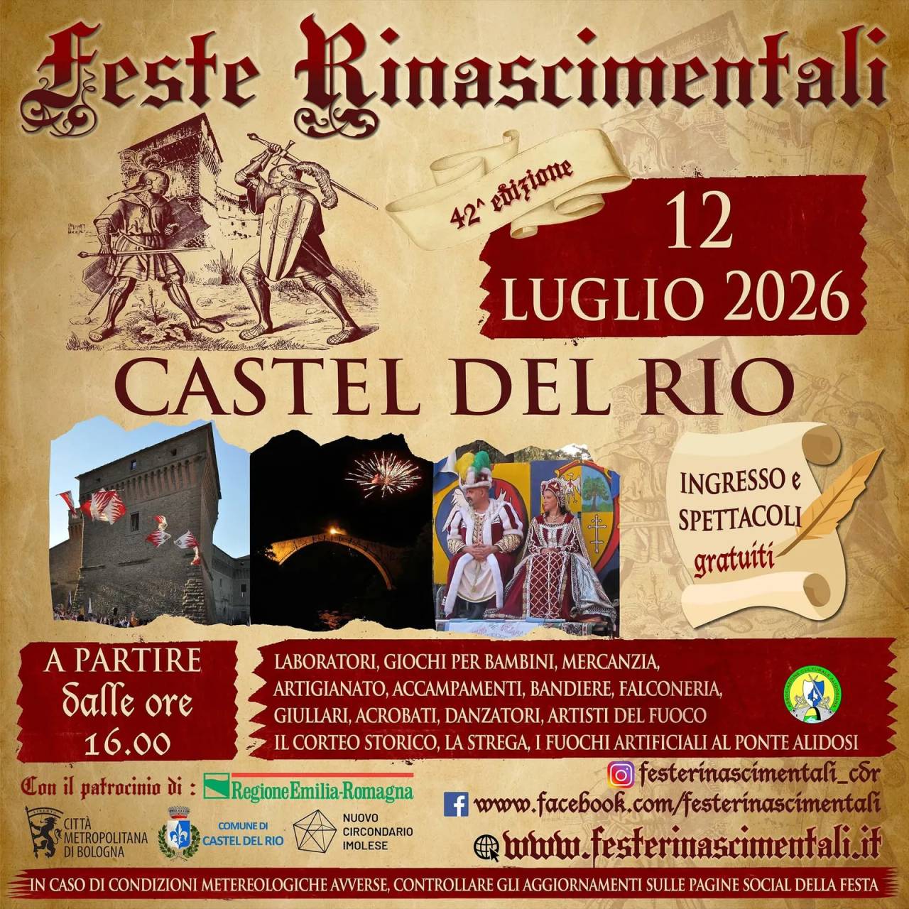 Locandina 42ª Feste Rinascimentali Castel del Rio 2026 a Castel del Rio (Bologna)